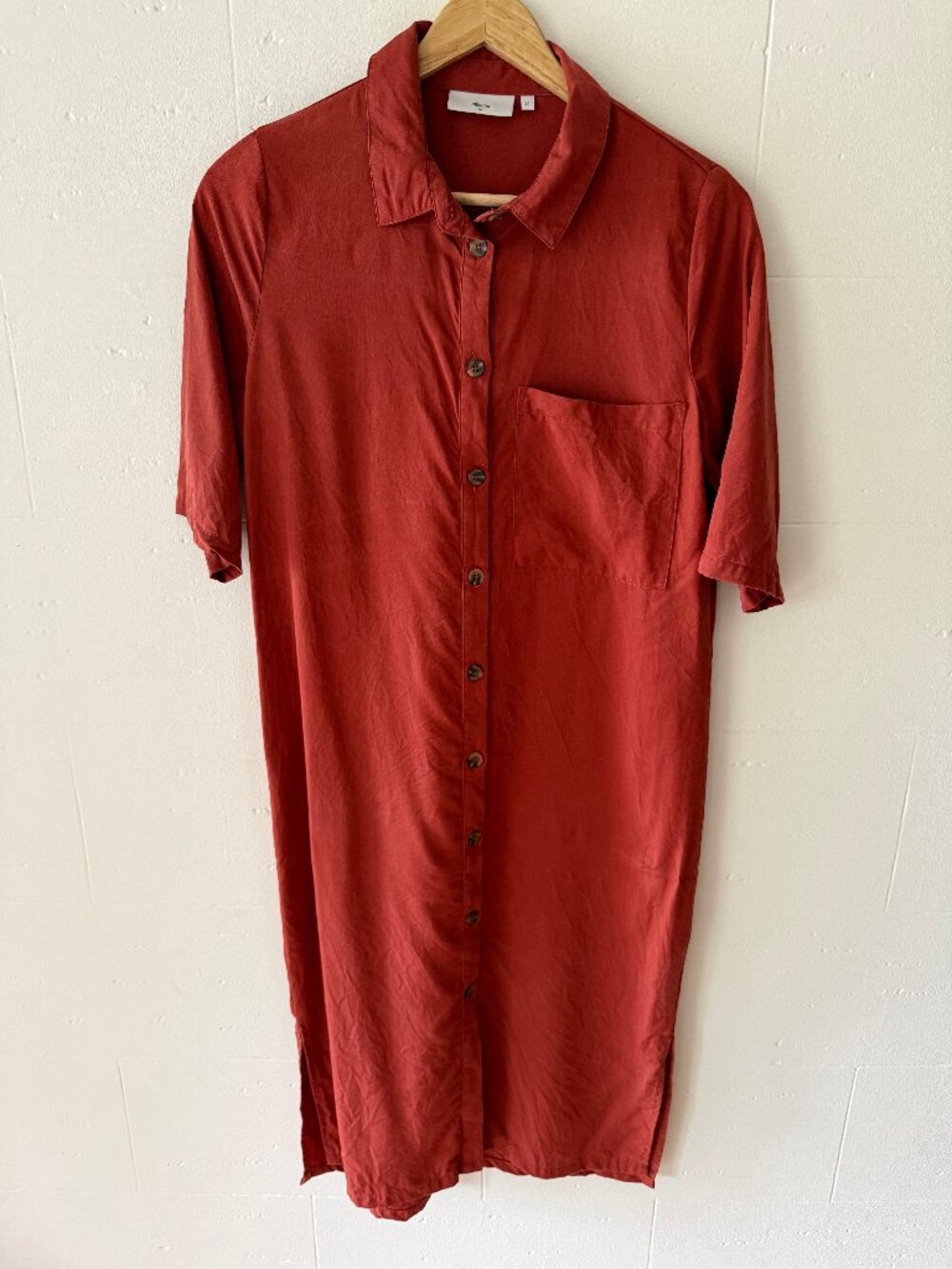 Minimum | Rust Collared Button Down Midi Shirt Dress | Classic Minimal | Size 34